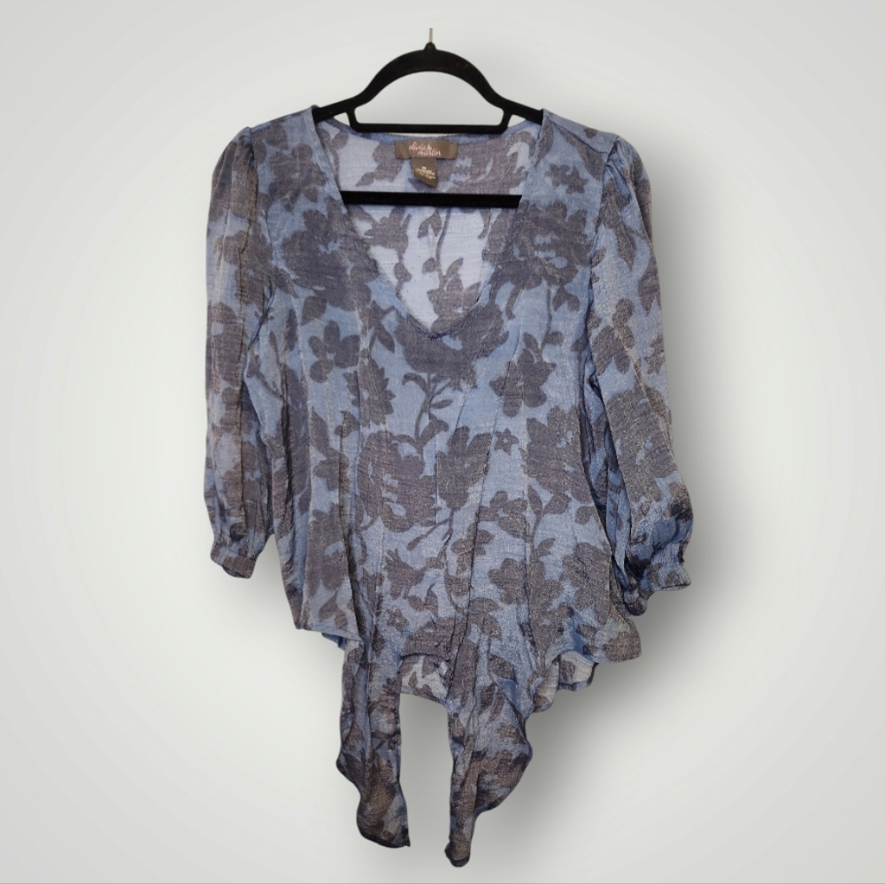 Olivia & Martin M Blue floral Lined Flowy Casual Business Occasion Top - Picture 9 of 14